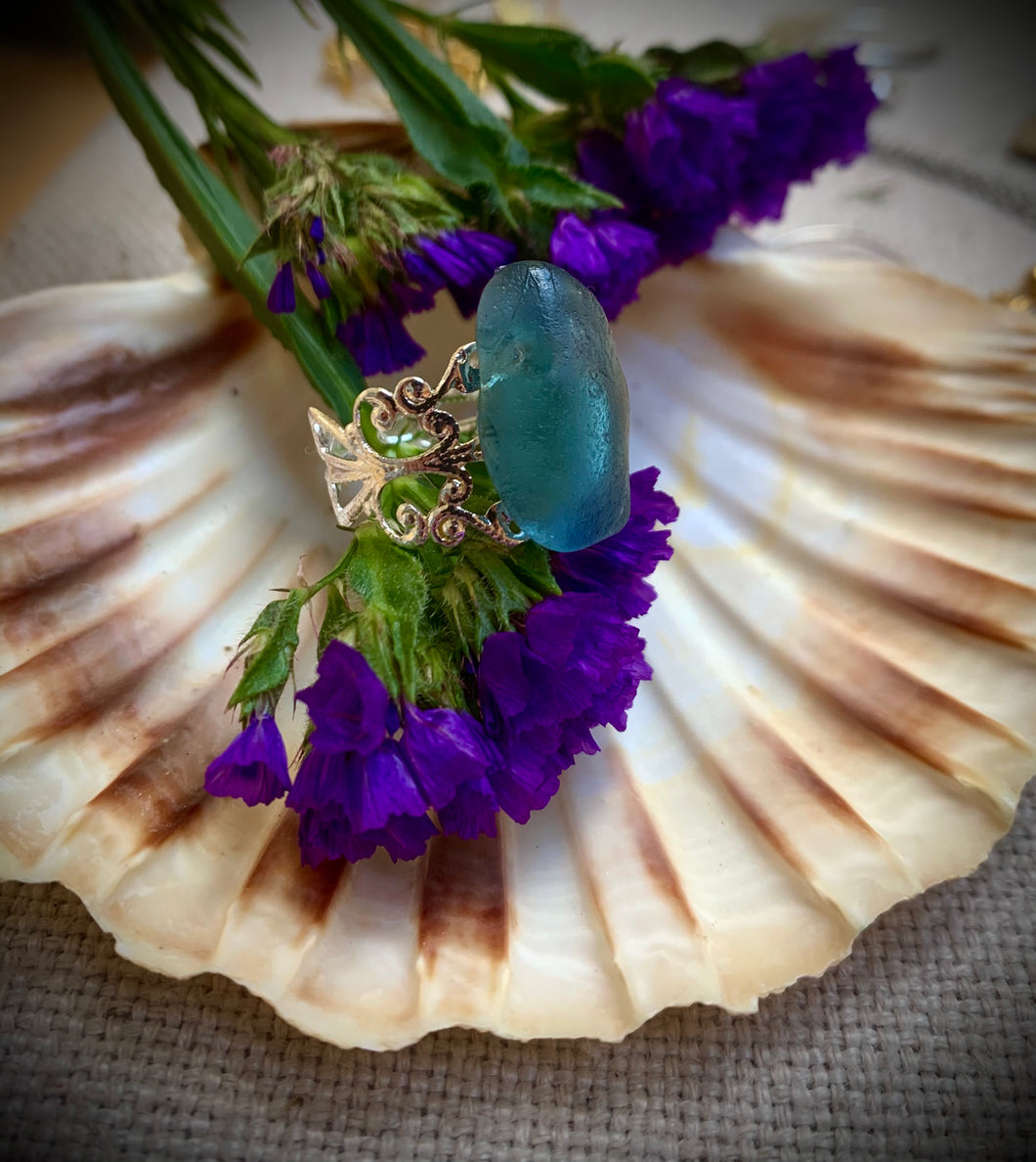 Cool Blue Sea Glass Ring
